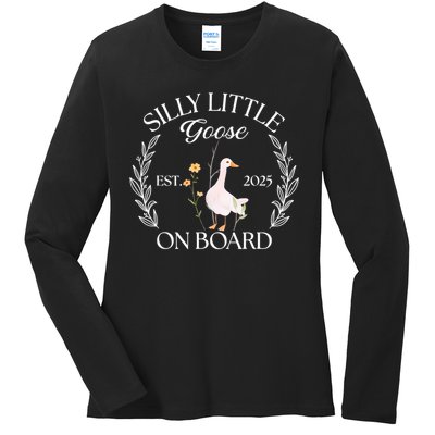 Silly Little Goose On Board EST 2025 Pregnancy Announcement Ladies Long Sleeve Shirt