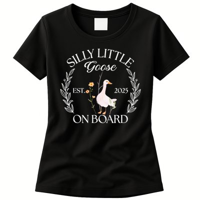 Silly Little Goose On Board EST 2025 Pregnancy Announcement Womens T-Shirt
