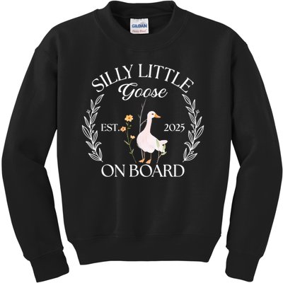 Silly Little Goose On Board EST 2025 Pregnancy Announcement Kids Sweatshirt