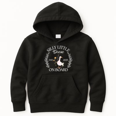 Silly Little Goose On Board EST 2025 Pregnancy Announcement Kids Hoodie