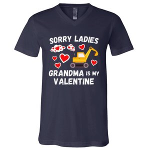 Sorry Ladies Grandma Is My Valentine Days Excavator V-Neck T-Shirt