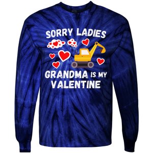 Sorry Ladies Grandma Is My Valentine Days Excavator Tie-Dye Long Sleeve Shirt