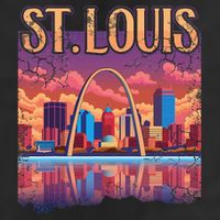 St Louis Gateway Arch Missouri Cityscape Skyline 7 Panel Mesh Trucker Snapback Hat
