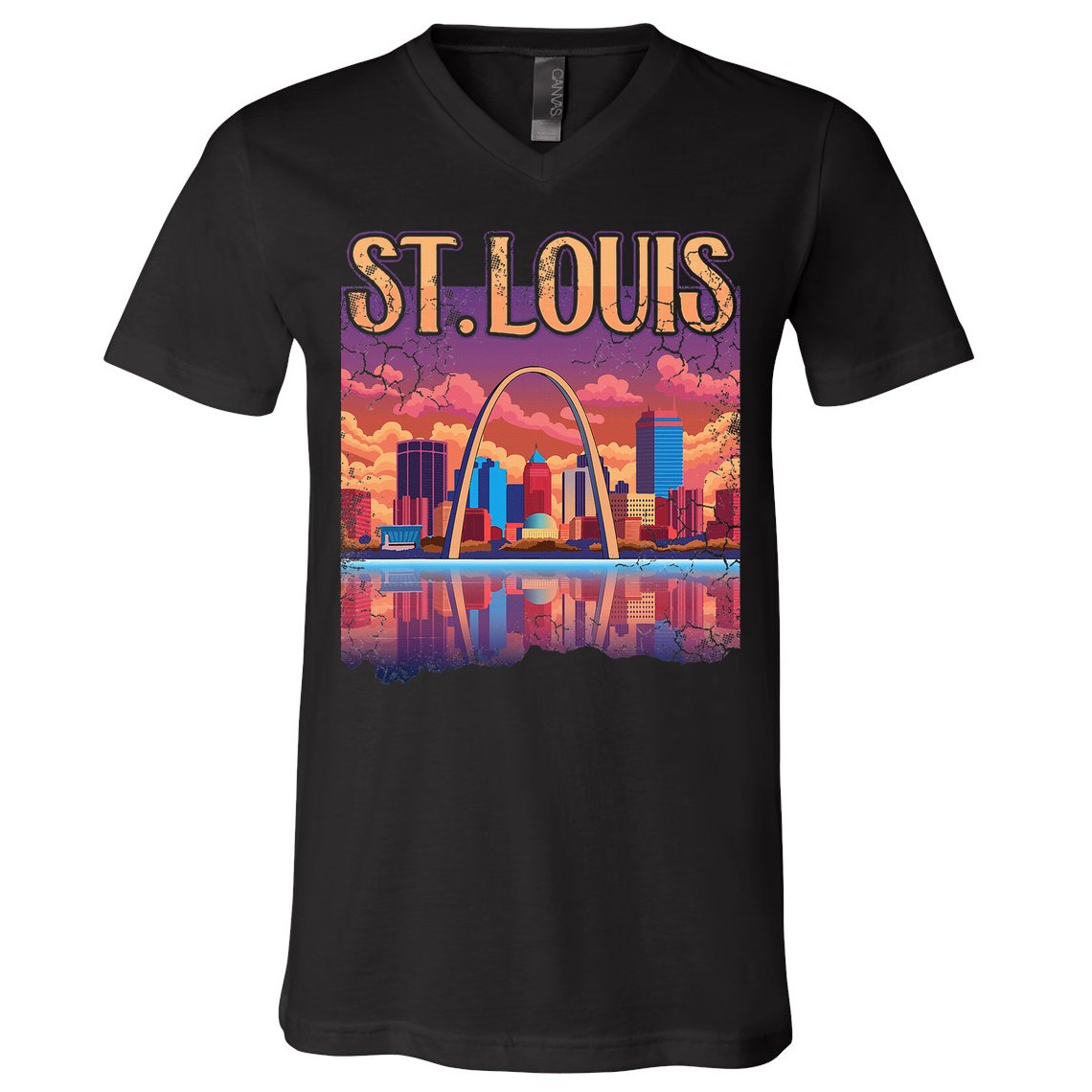 St Louis Gateway Arch Missouri Cityscape Skyline V-Neck T-Shirt