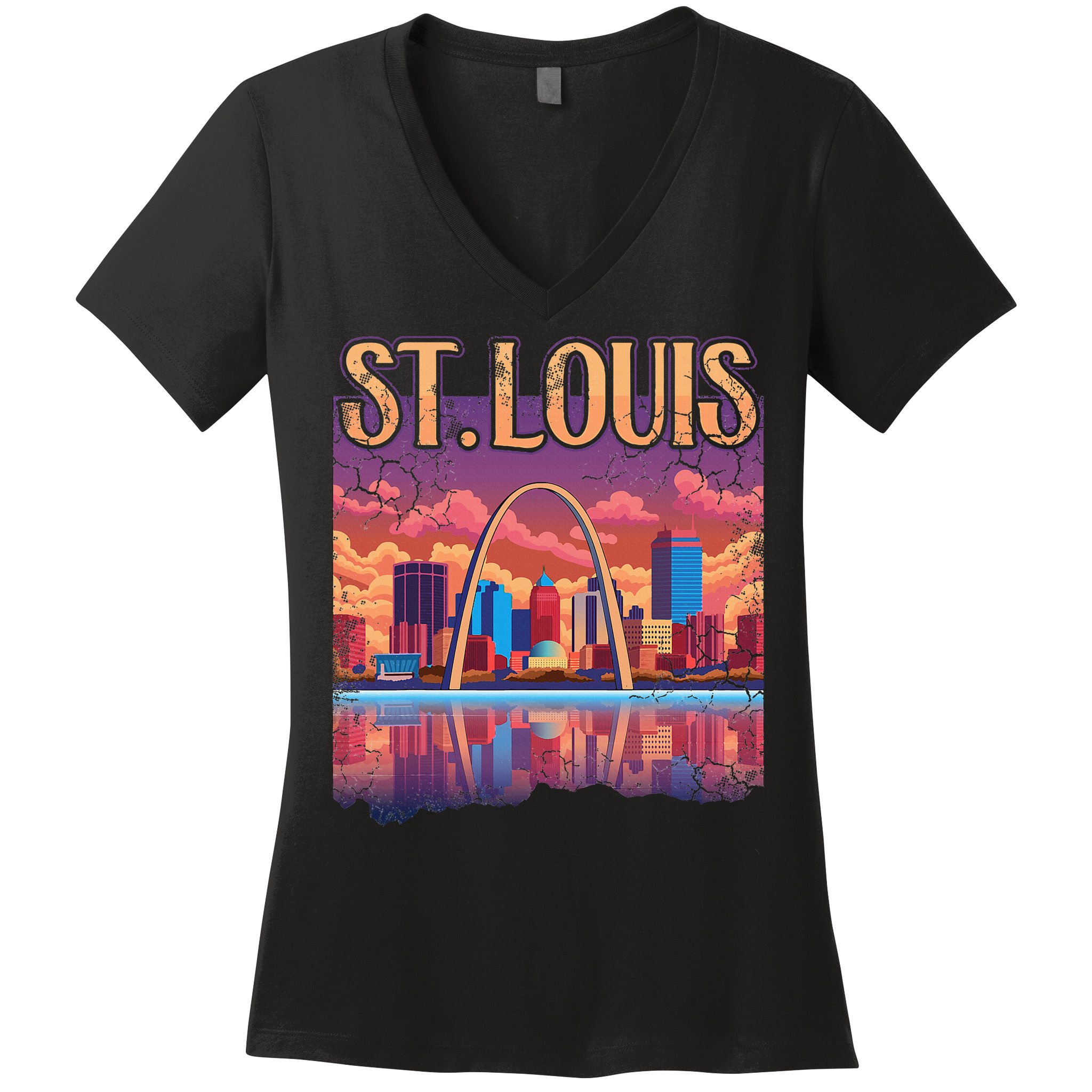 St Louis Gateway Arch Missouri Cityscape Skyline Women's V-Neck T-Shirt