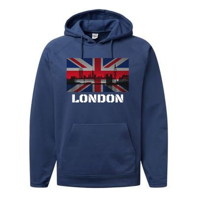 Souvenir London Gift City Vintage Uk Flag British Hoody Performance Fleece Hoodie