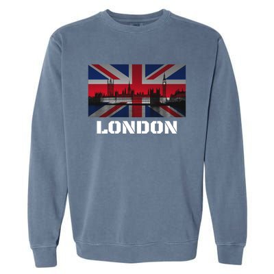 Souvenir London Gift City Vintage Uk Flag British Hoody Garment-Dyed Sweatshirt