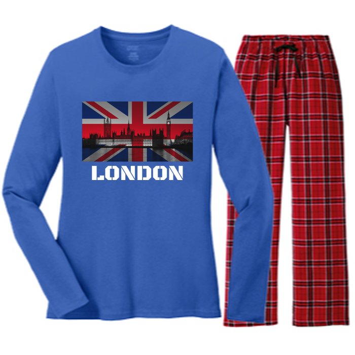 Souvenir London Gift City Vintage Uk Flag British Hoody Women's Long Sleeve Flannel Pajama Set 