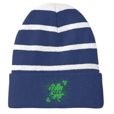 Shamrock Luck Green St Patricks Day Striped Beanie with Solid Band