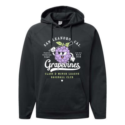 San Leandro Grapevines California Vintage Defunct Baseball Teams Performance Fleece Hoodie