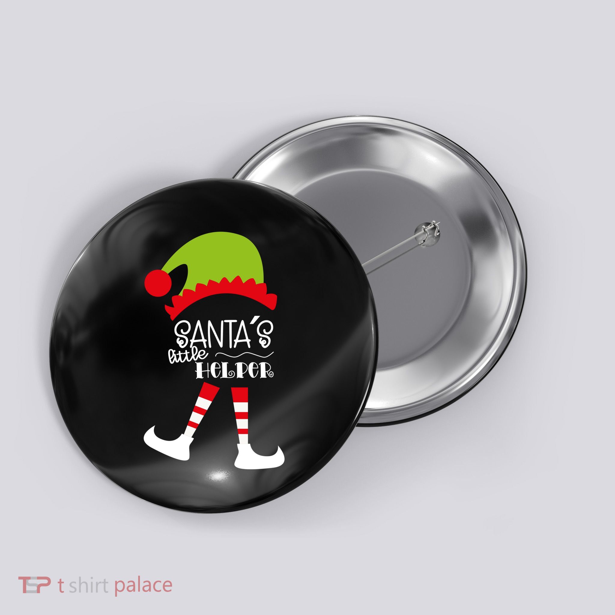 Santas Little Helper Elf Holiday Button
