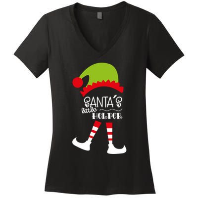 Santas Little Helper Elf Holiday Women's V-Neck T-Shirt