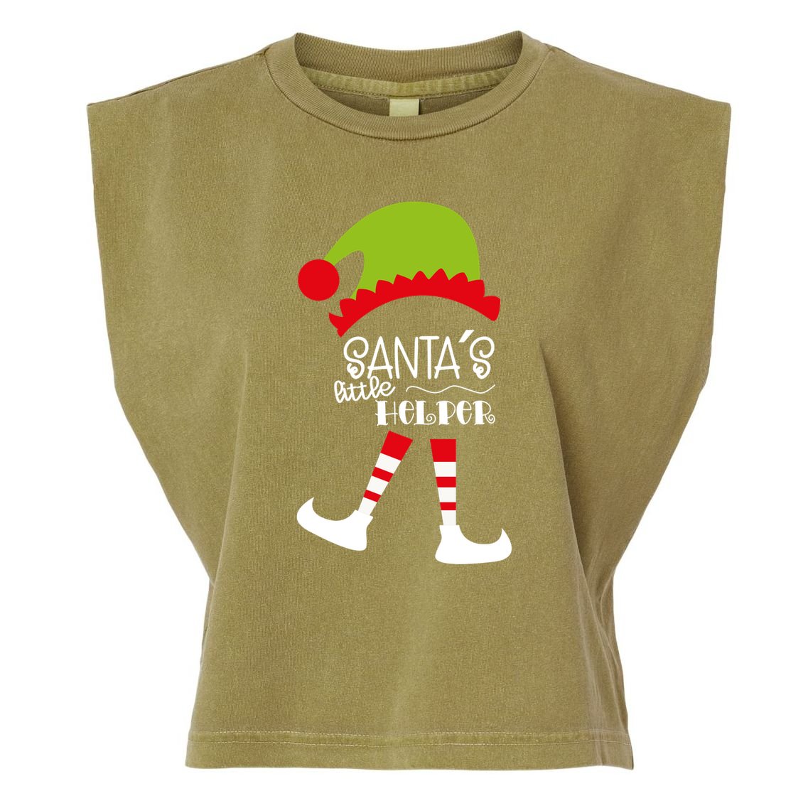 Santas Little Helper Elf Holiday Garment-Dyed Women's Muscle Tee