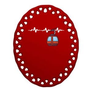 Ski Lift Heartbeat Design Skier Skiing Gift Ceramic Oval Ornament