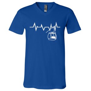 Ski Lift Heartbeat Design Skier Skiing Cute Gift V-Neck T-Shirt