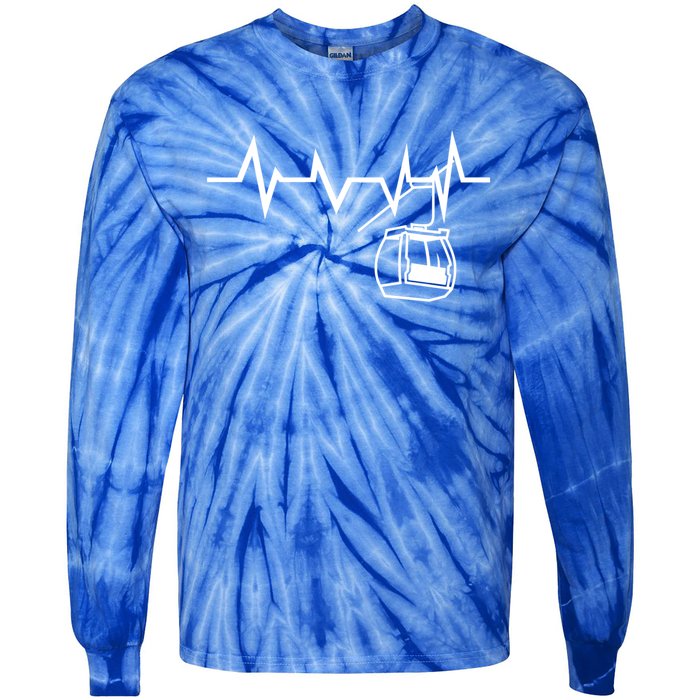 Ski Lift Heartbeat Design Skier Skiing Cute Gift Tie-Dye Long Sleeve Shirt