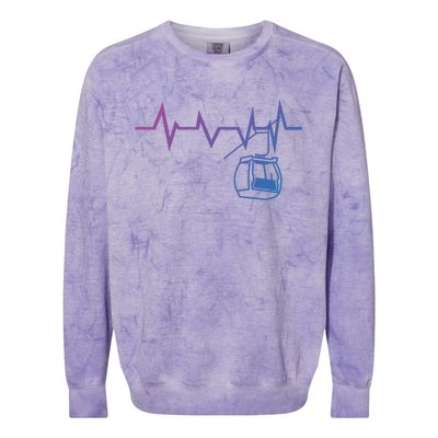 Ski Lift Heartbeat Design Skier Skiing Gift Colorblast Crewneck Sweatshirt