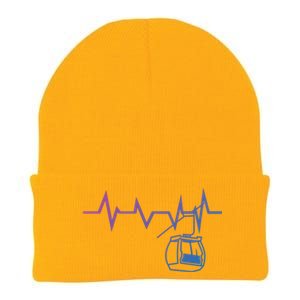 Ski Lift Heartbeat Design Skier Skiing Gift Knit Cap Winter Beanie