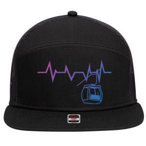 Ski Lift Heartbeat Design Skier Skiing Gift 7 Panel Mesh Trucker Snapback Hat