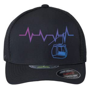 Ski Lift Heartbeat Design Skier Skiing Gift Flexfit Unipanel Trucker Cap