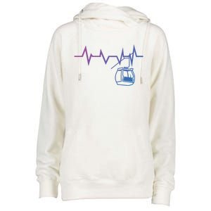 Ski Lift Heartbeat Design Skier Skiing Gift Womens Funnel Neck Pullover Hood