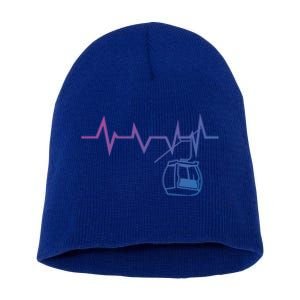 Ski Lift Heartbeat Design Skier Skiing Gift Short Acrylic Beanie