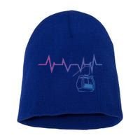 Ski Lift Heartbeat Design Skier Skiing Gift Short Acrylic Beanie