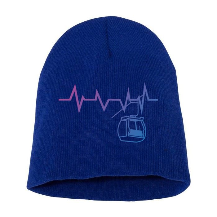 Ski Lift Heartbeat Design Skier Skiing Gift Short Acrylic Beanie