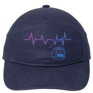 Ski Lift Heartbeat Design Skier Skiing Gift 7-Panel Snapback Hat