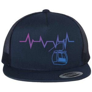 Ski Lift Heartbeat Design Skier Skiing Gift Flat Bill Trucker Hat