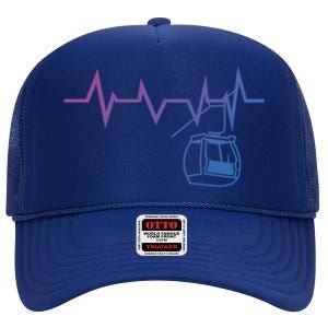 Ski Lift Heartbeat Design Skier Skiing Gift High Crown Mesh Back Trucker Hat