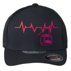 Ski Lift Heartbeat Design Skier Skiing Gift Flexfit Unipanel Trucker Cap