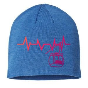 Ski Lift Heartbeat Design Skier Skiing Gift Sustainable Beanie