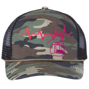 Ski Lift Heartbeat Design Skier Skiing Gift Retro Rope Trucker Hat Cap