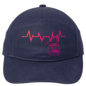 Ski Lift Heartbeat Design Skier Skiing Gift 7-Panel Snapback Hat