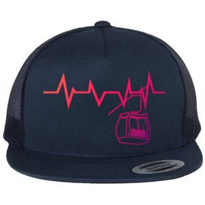 Ski Lift Heartbeat Design Skier Skiing Gift Flat Bill Trucker Hat