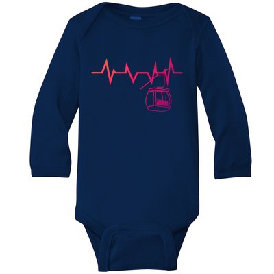 Ski Lift Heartbeat Design Skier Skiing Gift Baby Long Sleeve Bodysuit