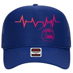 Ski Lift Heartbeat Design Skier Skiing Gift High Crown Mesh Back Trucker Hat