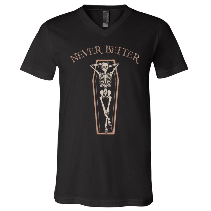 Spooktacular Lazy Halloween Costume Never Better Coffin V-Neck T-Shirt