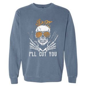 Skull Leopard Hairdresser Ill Cut You Halloween Garment-Dyed Sweatshirt