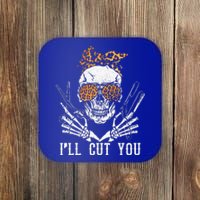 Skull Leopard Hairdresser Ill Cut You Halloween Coaster