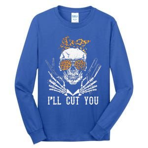 Skull Leopard Hairdresser Ill Cut You Halloween Tall Long Sleeve T-Shirt