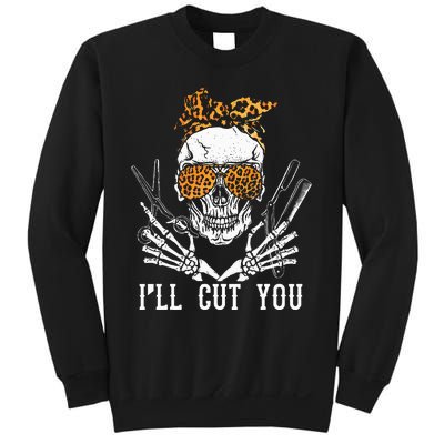 Skull Leopard Hairdresser Ill Cut You Halloween Sweatshirt