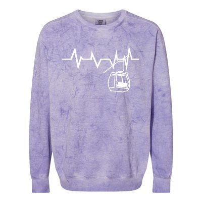 Ski Lift Heartbeat Design Skier Skiing Gift Colorblast Crewneck Sweatshirt