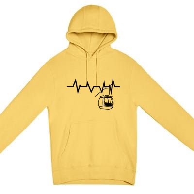 Ski Lift Heartbeat Design Skier Skiing Gift Premium Pullover Hoodie