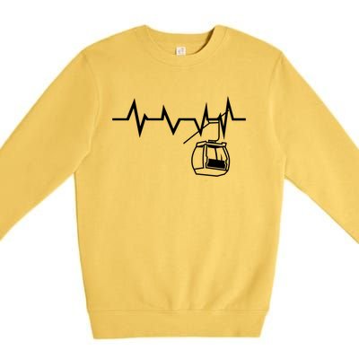 Ski Lift Heartbeat Design Skier Skiing Gift Premium Crewneck Sweatshirt