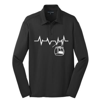 Ski Lift Heartbeat Design Skier Skiing Gift Silk Touch Performance Long Sleeve Polo