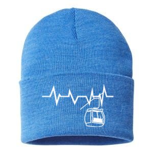 Ski Lift Heartbeat Design Skier Skiing Gift Sustainable Knit Beanie