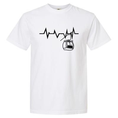 Ski Lift Heartbeat Design Skier Skiing Gift Garment-Dyed Heavyweight T-Shirt