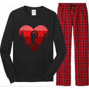 Sasquatch Love Heart Hand Retro Valentines Day Bigfoot Long Sleeve Pajama Set